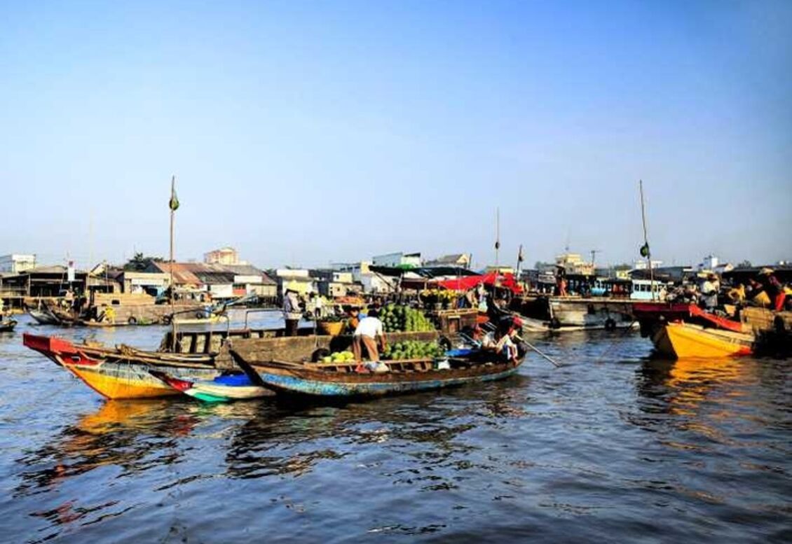 Schwimmende Märkte auf dem Mekong Fluss