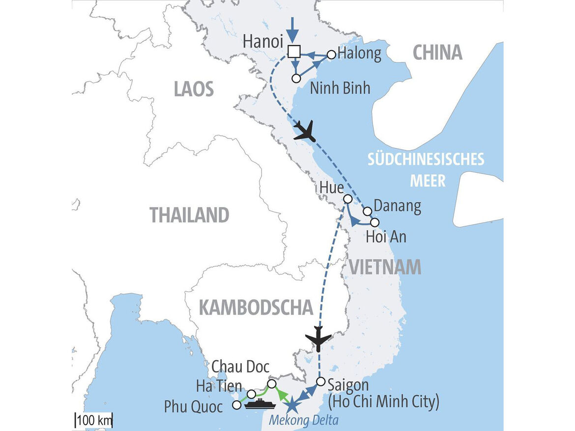 Höhepunkte Vietnams Rundreise map
