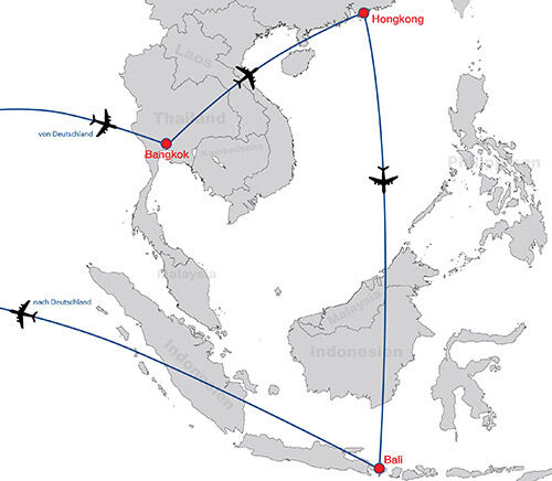 Bangkok Hongkong Bali map