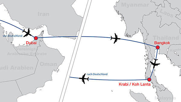 Dubai Bangkok Krabi,KohLanta map