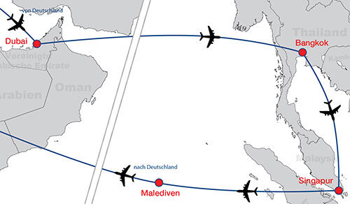 Dubai Bangkok Singapur Malediven map
