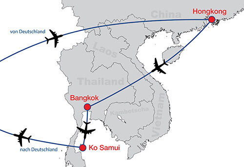 Hongkong Bangkok KoSamui map