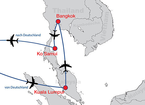 KualaLumpur Bangkok KoSamui map