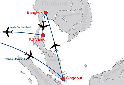 Singapur Bangkok KoSamui map