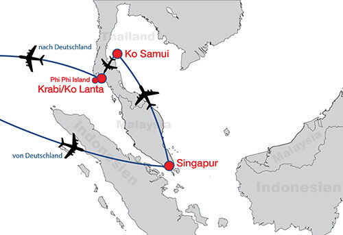 Singapur KoSamui KrabiLantaPhiPhi map