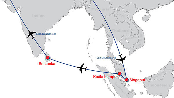 Singapur KualaLumpur BadenSriLanka map